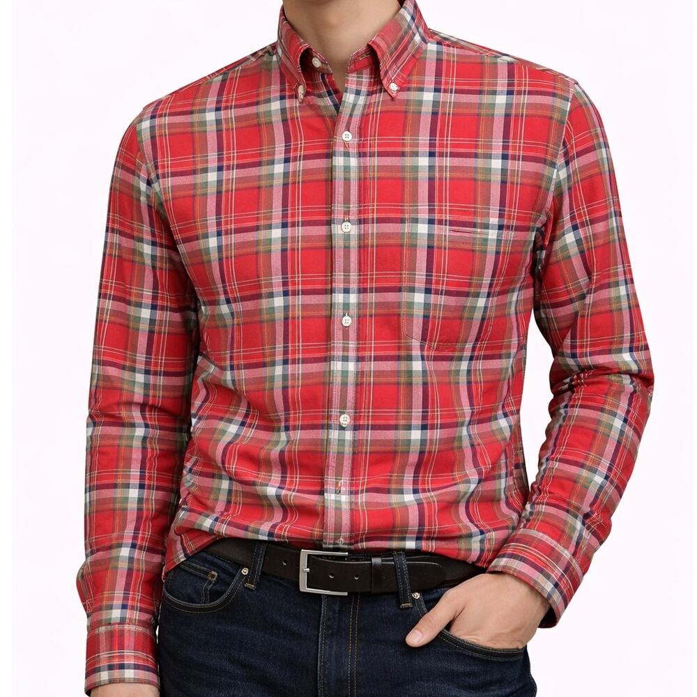 J. Crew Lightweight Shirt Men S Red Plaid Check Button down Long Sleeve